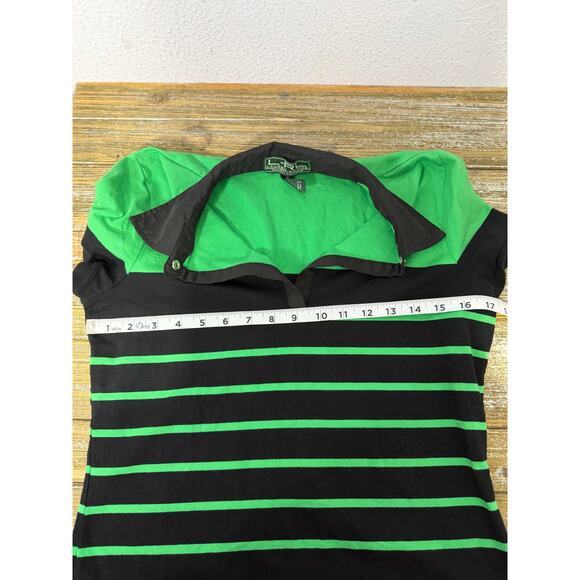 Lauren Active Ralph Lauren Green Black Women Stripe Polo M Preppy Tennis Y2K - Picture 5 of 8